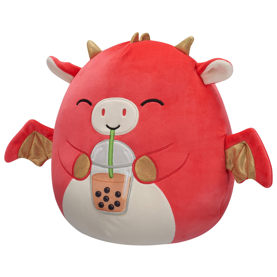 Squishmallows 12-Inch Baiden Dragon with Boba Drink Seasonal Squad Red | 850-LKBGMD