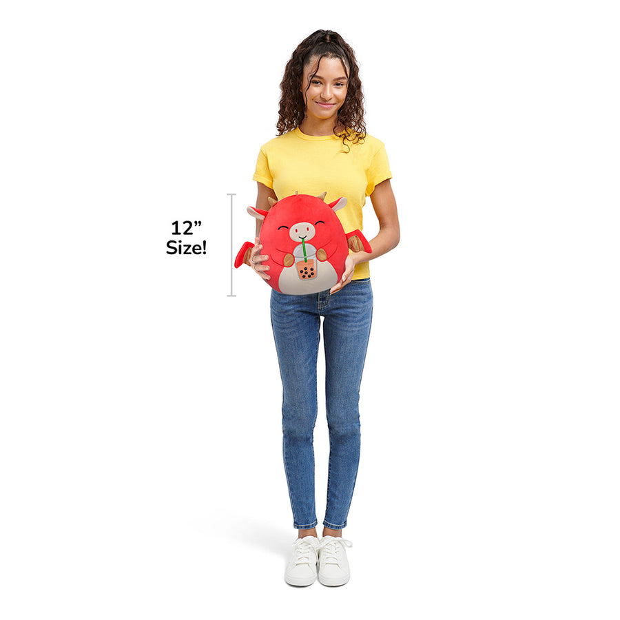 Squishmallows 12-Inch Baiden Dragon with Boba Drink Seasonal Squad Red | 850-LKBGMD