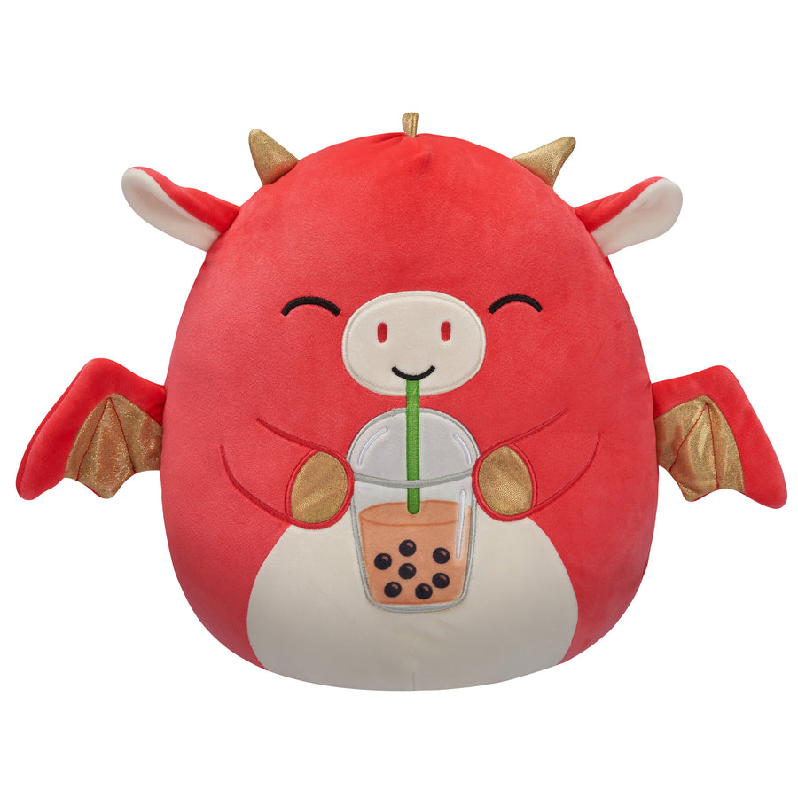 Squishmallows 12-Inch Baiden Dragon with Boba Drink Seasonal Squad Red | 850-LKBGMD