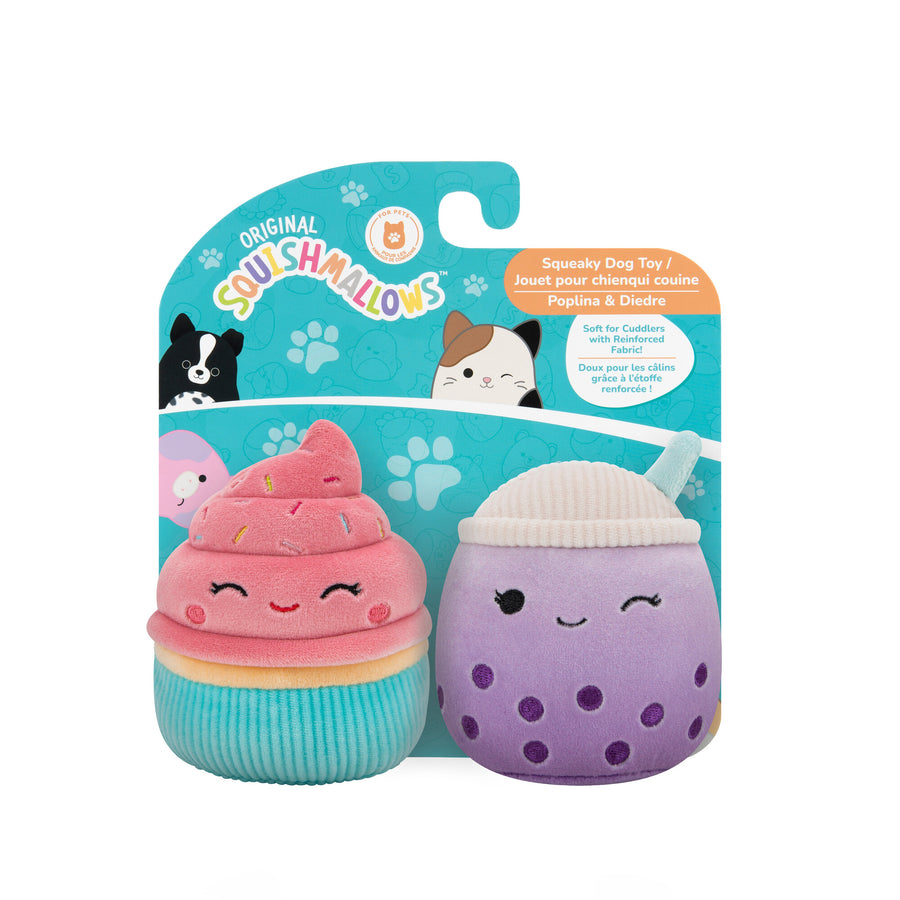 Squishmallows 2-Pack Squeaky Plush Dog Toy (Sweets - Poplina & Diedre) Dog Toy Red / Purple | 736-TBYUWD