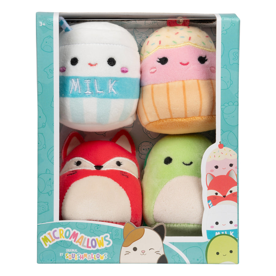 Squishmallows Micromallows 4-Pack - Fifi Fox, Henry Turtle, Melly Milk Carton, Clara Cupcake Multi Packs Multicolor | 160-CDAUMI