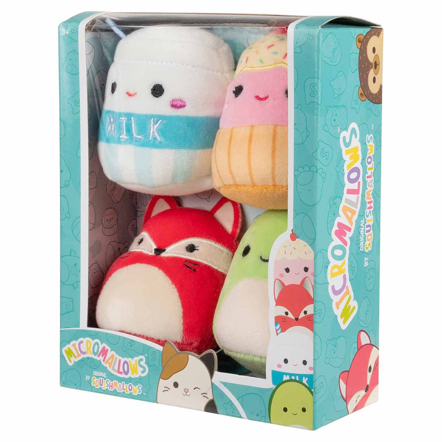 Squishmallows Micromallows 4-Pack - Fifi Fox, Henry Turtle, Melly Milk Carton, Clara Cupcake Multi Packs Multicolor | 160-CDAUMI